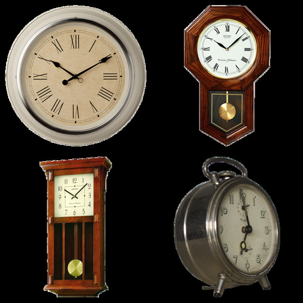 四种古典钟表免抠png透明图层素材