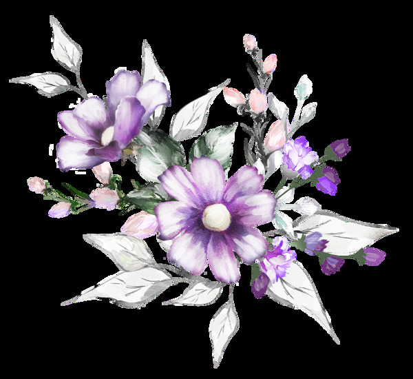 清新淡紫色手绘花朵装饰元素