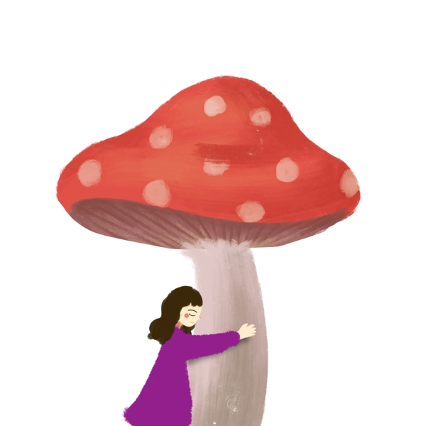 抱着蘑菇的女孩图案元素