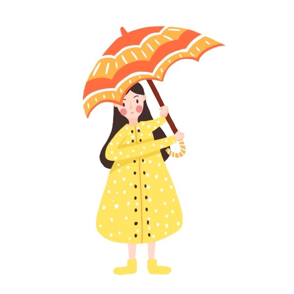 卡通手绘撑着伞的女孩可商用元素
