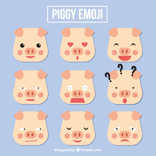 猪的表情符号集的几何风格