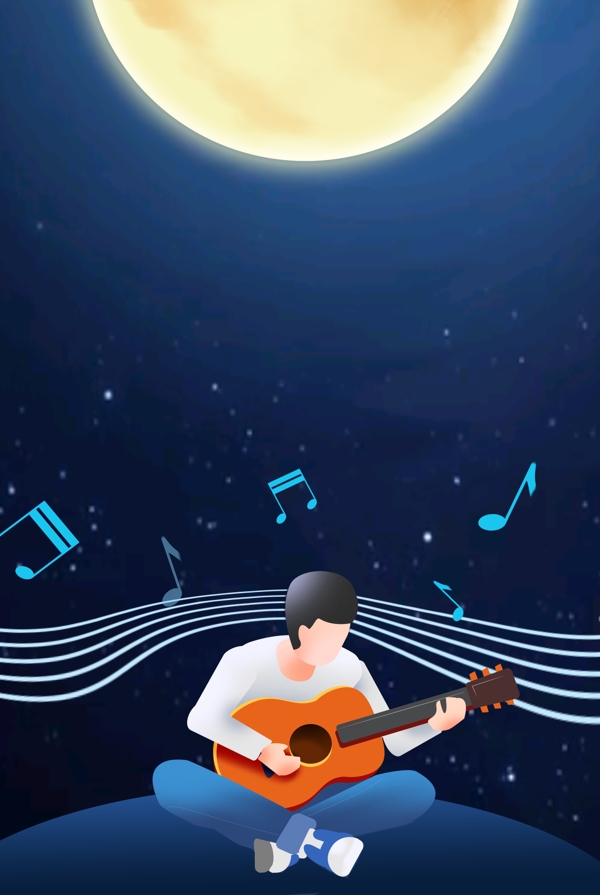 弹吉他的男孩夜景广告背景