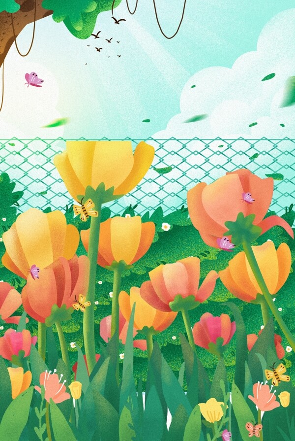 春天里郊外花朵背景海报