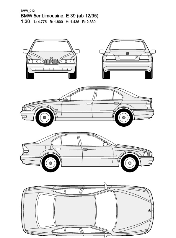 宝马5系BMW5erLimousineE39ab1295汽车线稿图片