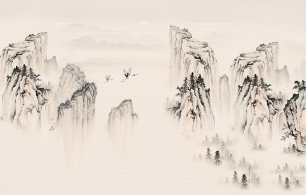新中式山水水墨背景墙
