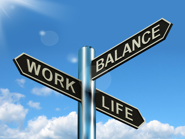 工作生活平衡的路标显示职业与休闲的和谐