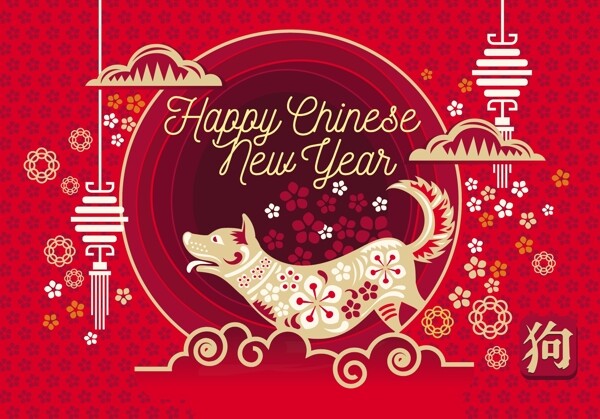 中国红创意狗年海报设计