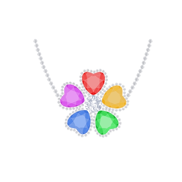 五色花瓣宝石项链手绘珠宝元素