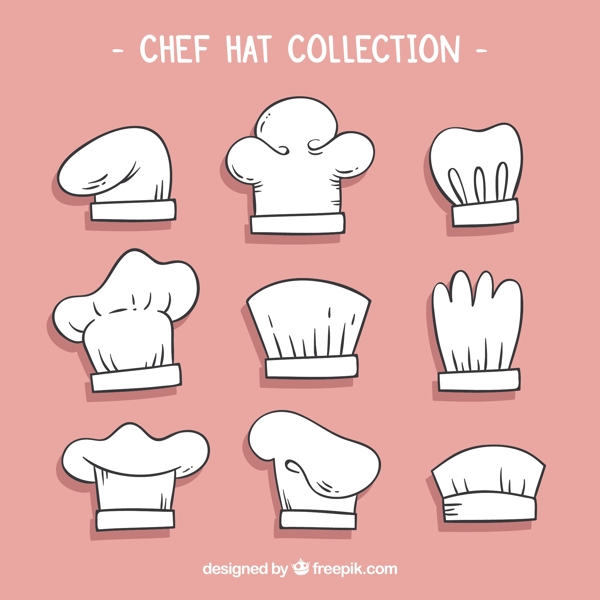 手绘不同的厨师帽子图标