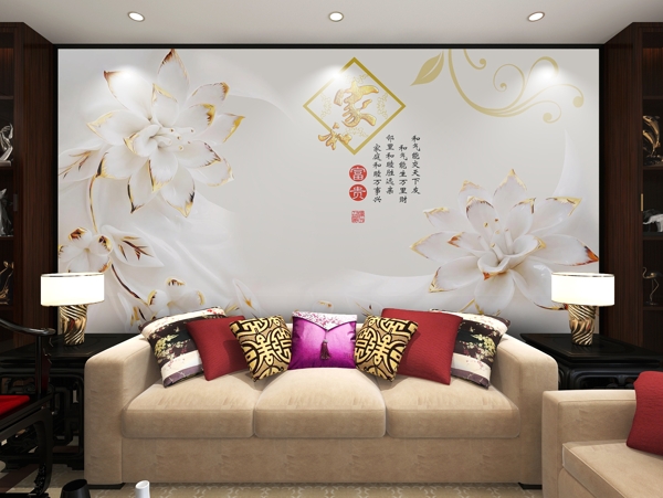 中式背景墙效果图模板