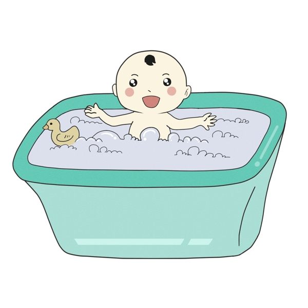 开心洗澡的婴儿插画