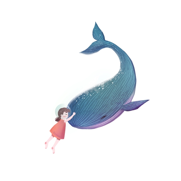 和蓝色鲸鱼游戏的小女孩卡通元素