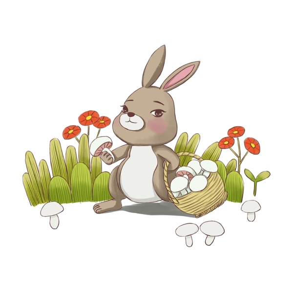 兔子采蘑菇插画图片