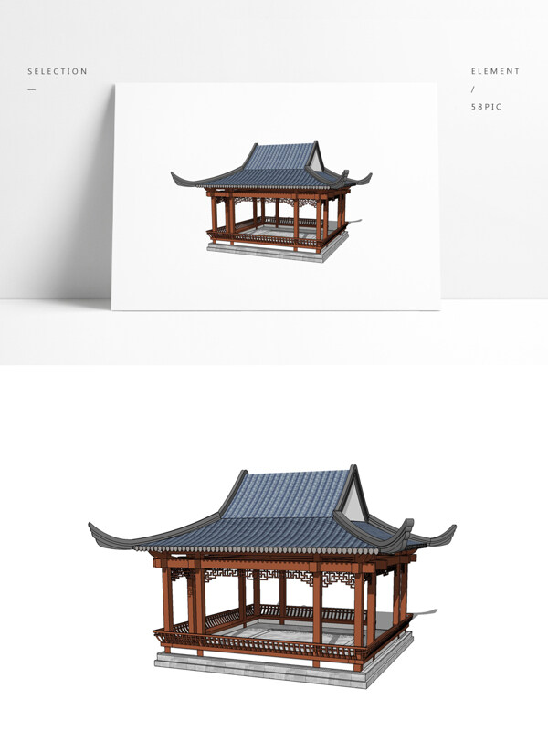 中式古建亭子廊架戏台SU模型