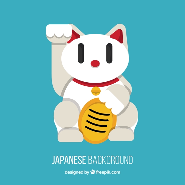 日本平面设计背景与白色的招财猫
