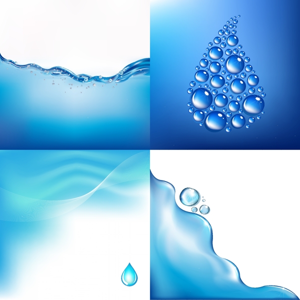 4款蓝色水元素背景矢量素材