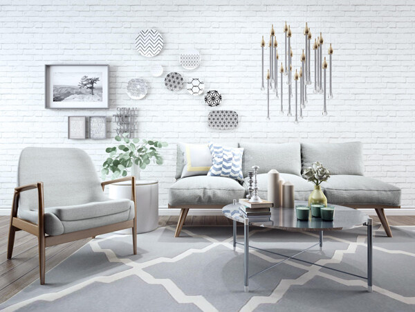 白色简约家具沙发组合3D模型