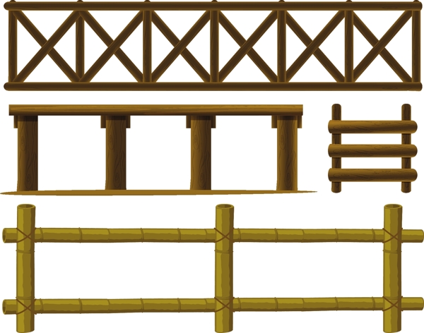 不同设计的木栅栏插图矢量素材