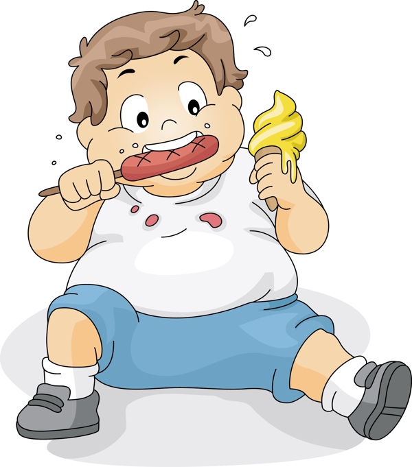 坐着吃的胖儿童插画
