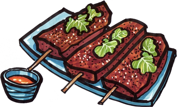 手绘美食烤肉串图片
