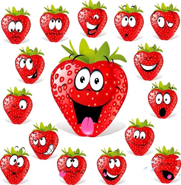 卡通鲜红水果表情头像矢量素材