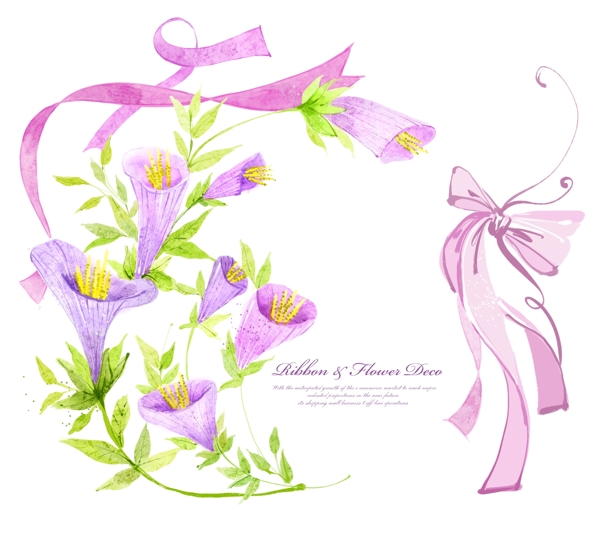 浅紫色花朵植物与丝带PSD分层素材