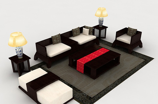 新中式实木型组合沙发3d模型下载