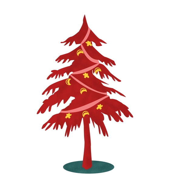 手绘创意红色的圣诞树可商用元素