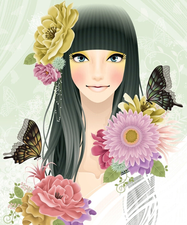 位图人物女孩蝴蝶花朵免费素材
