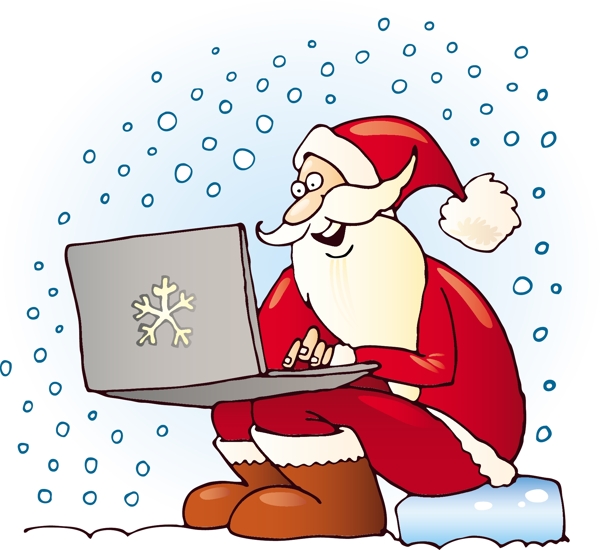 玩笔记本电脑的圣诞老人