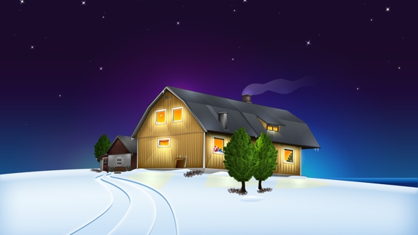 温馨的圣诞卡通小木屋图片