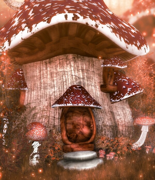 童话背景蘑菇小屋图片