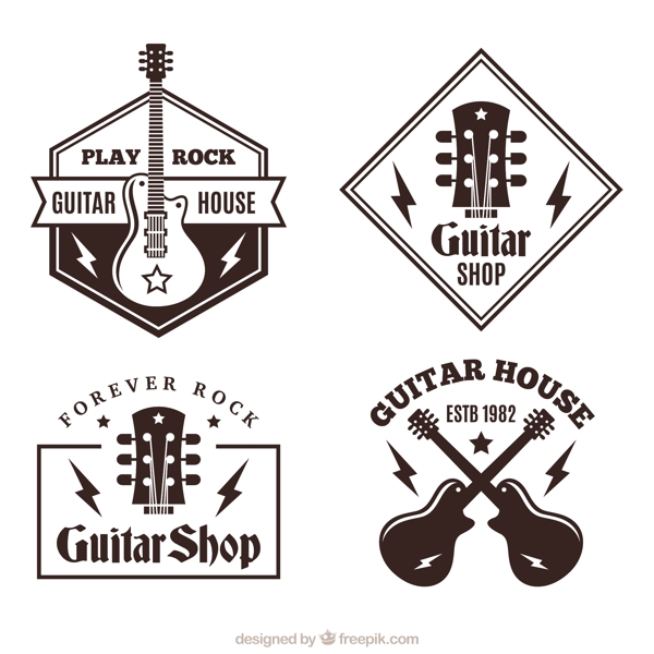 各种吉他标志平面设计素材