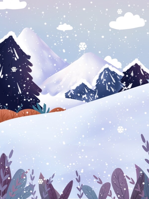 手绘雪峰上的雪景背景素材