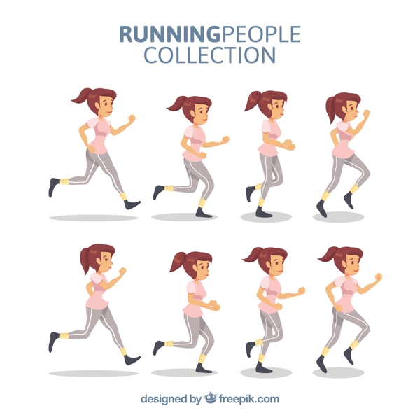 各种姿势的跑步的女人矢量素材