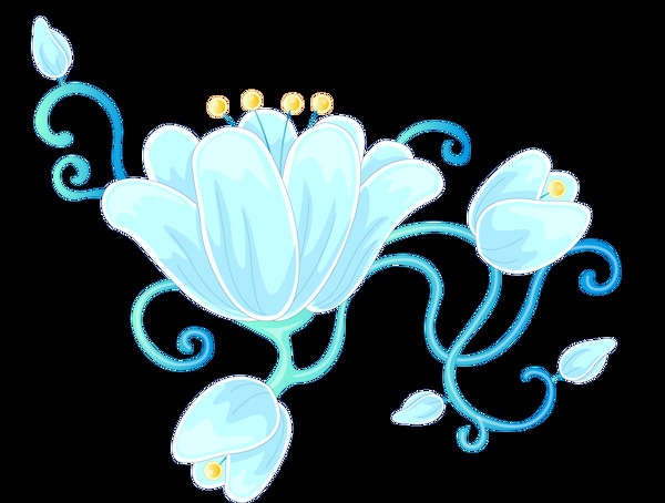 创意蓝色手绘花朵png元素素材