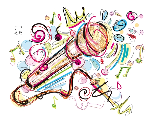 抽象彩色音符音乐喇叭元素