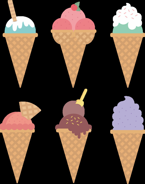 手绘彩色圆筒冰淇淋免抠png透明图层素材