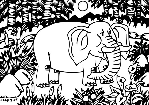 黑白儿童画大象