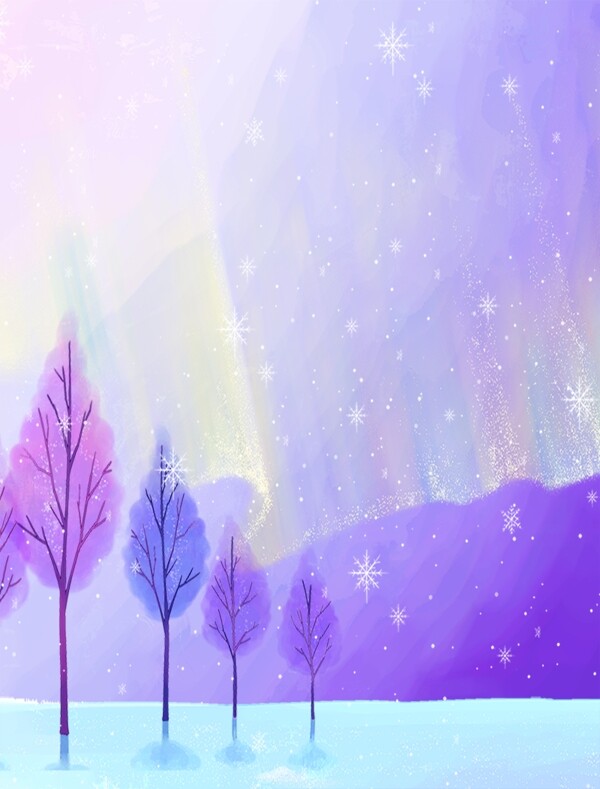 紫色调小树水彩手绘装饰画
