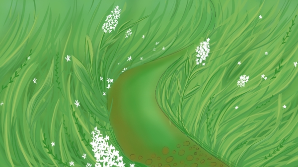 绿色手绘小清新草丛插画背景设计