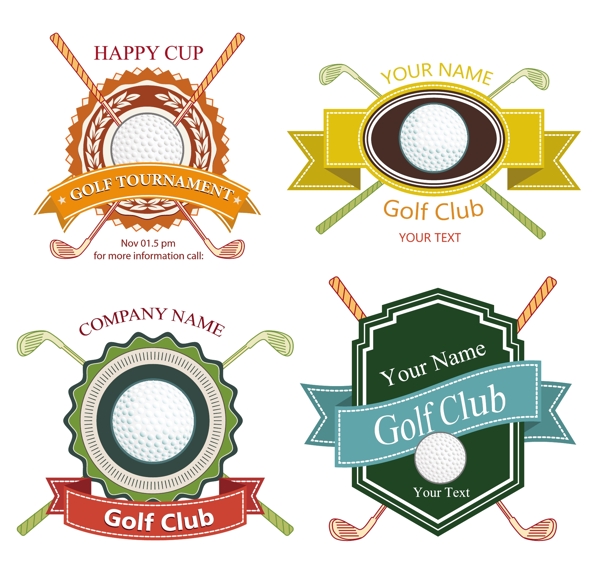 高尔夫俱乐部标志各种颜色形状隔离免费矢量