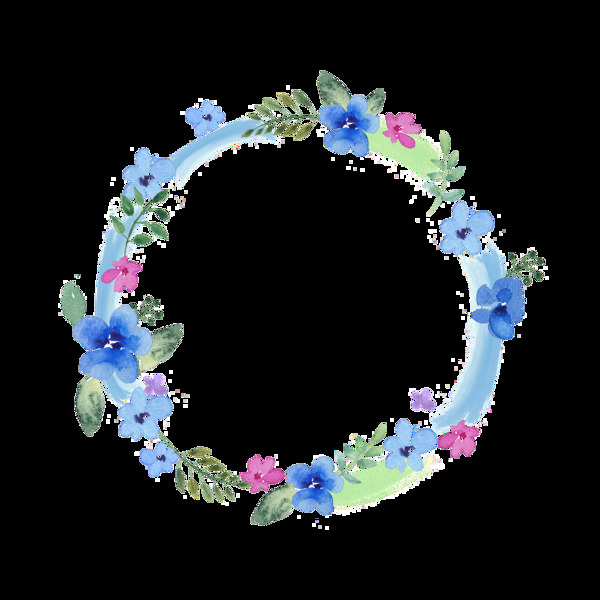 简约蓝色小花手绘花环装饰元素