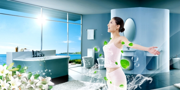 清新卫浴广告设计分层不精细图片