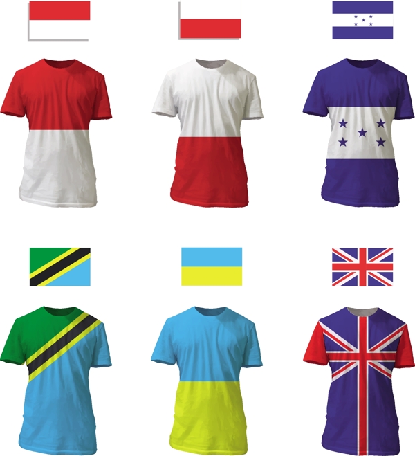 各种国旗图案T恤设计模板