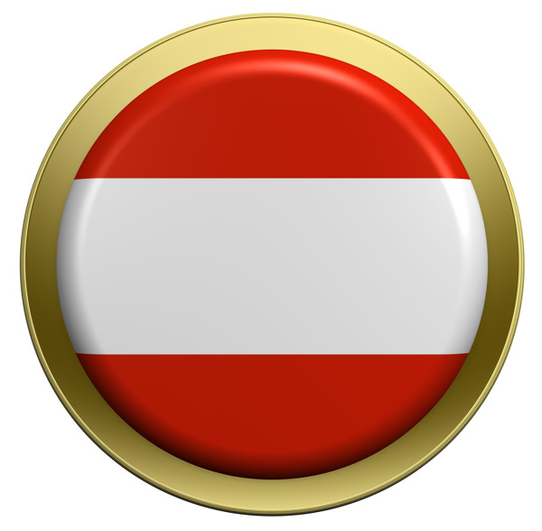 奥地利国旗上的圆形按钮白色隔离