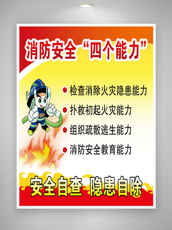 消防安全主题卡通消防员插画公益宣传海报