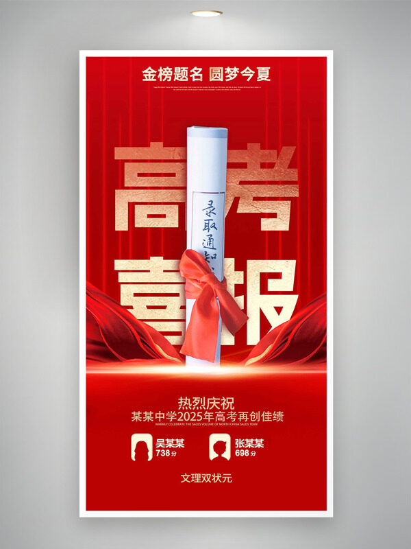 红色背景高考喜报主题海报