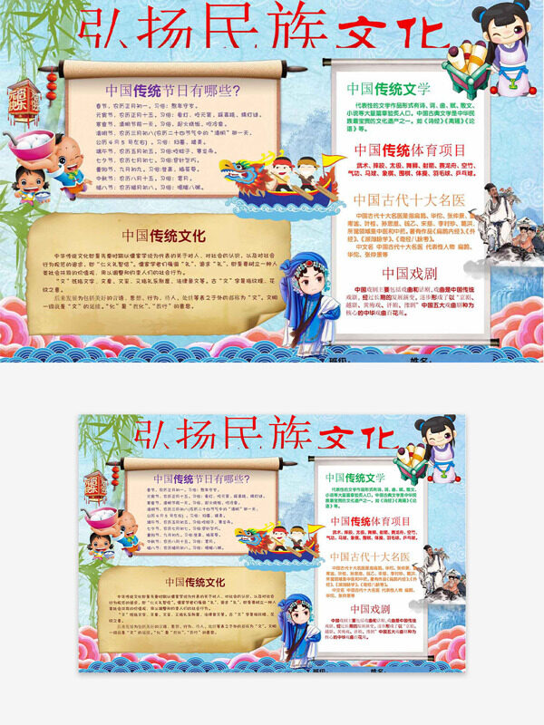 国风人物插画弘扬民族文化主题手抄报