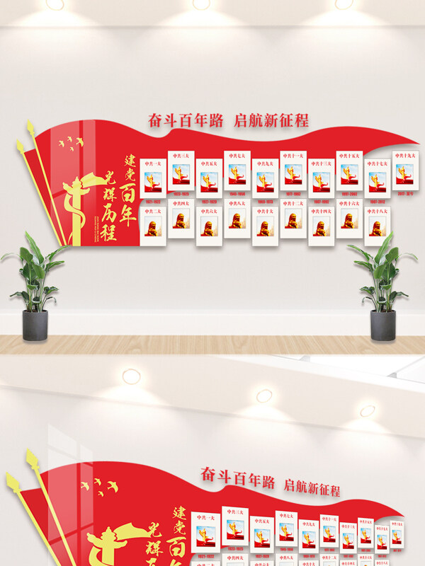 建党百年光辉历程启航新征程党建文化背景墙展板